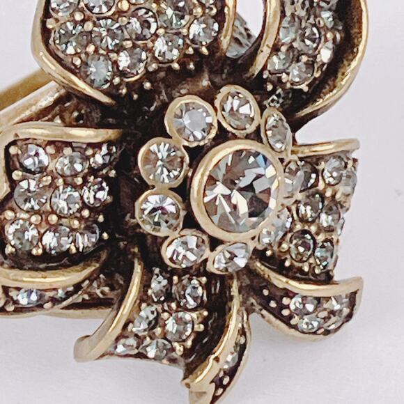 Signed Heidi Daus Gold Tone Floral Flower Rhinestone Cocktail Ring 6.75 Vintage - Picture 5 of 16